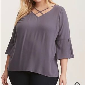 Torrid bell sleeve top with laced up detail